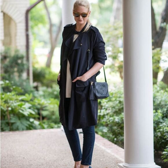 PATRIZIA LUCA NWT Trench Coat Women’s M Swing Jacket Black Y2K Goth Cyberpunk - Picture 9 of 12